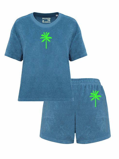 Palmtree Neon Green Velvet Terry Set | NOTE: Delivery time 5-7 business days